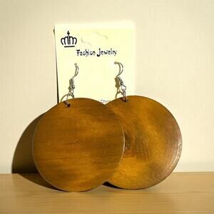 Earrings Brown Wood Round Dangle Bohemian NWT